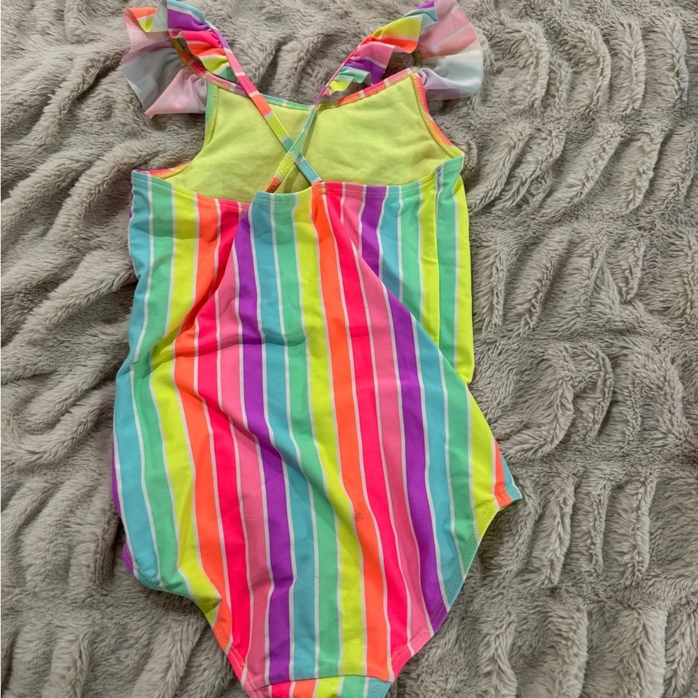 H&M Rainbow Stripe Ruffle Swimsuit (Size 6X/7) - Picture 2 of 3